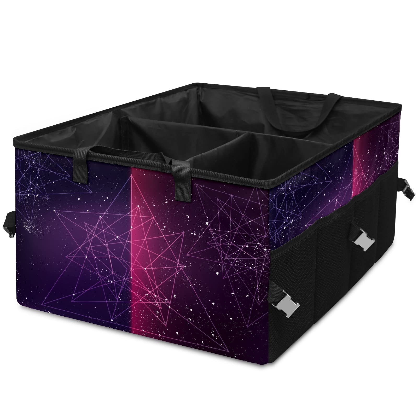 Car Trunk Organizer Storage Abstract Prisma 3D Geometric Triangle Galaxy Collapsible 3 Compartments SUV Organizer Removable Dividers Large Capacity Car Organizer and Storage forn