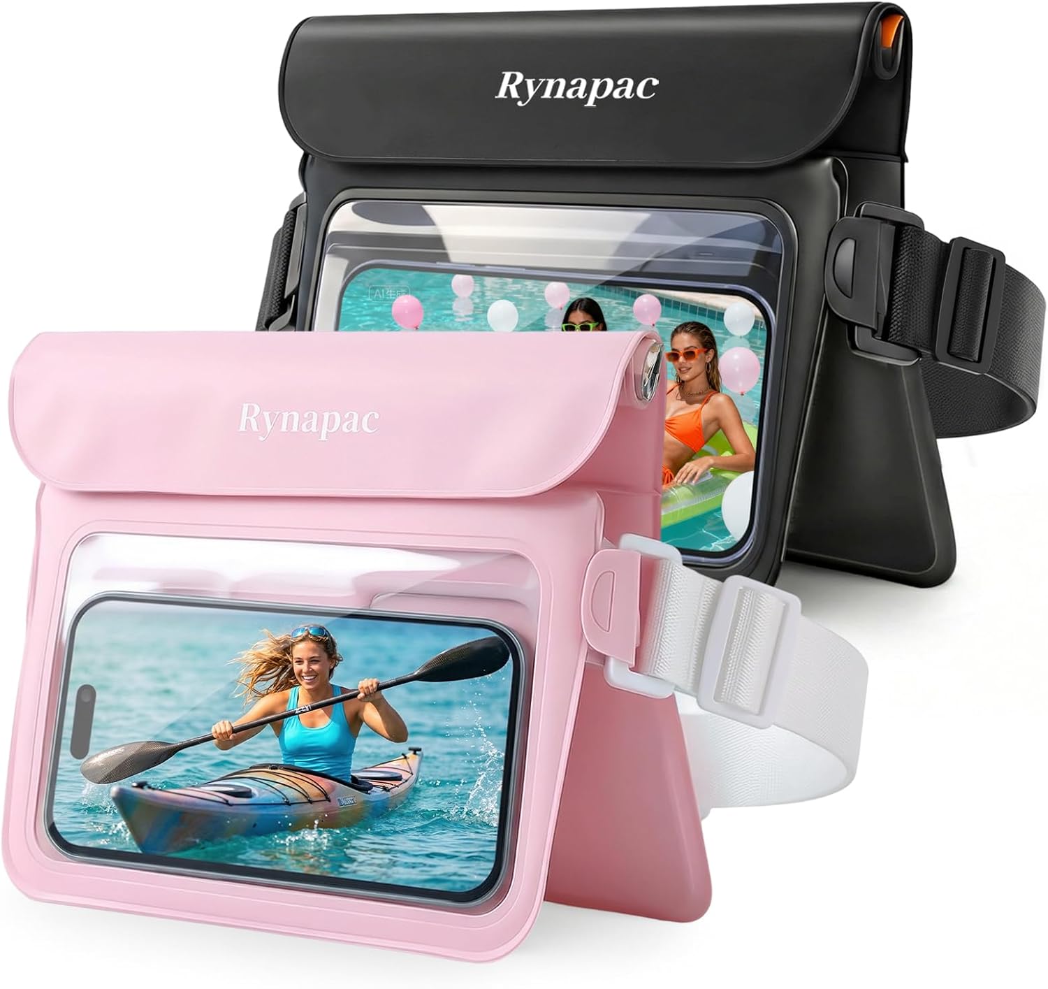 Rynapac 2 Pack Waterproof Fanny Pack for Woman Man, IPX8 Swimming Dry Belt Bag, Passport Wallet Phone Pouch Double Space, Elastic Waistband, Beach Cruise Vocation Essentials 2026