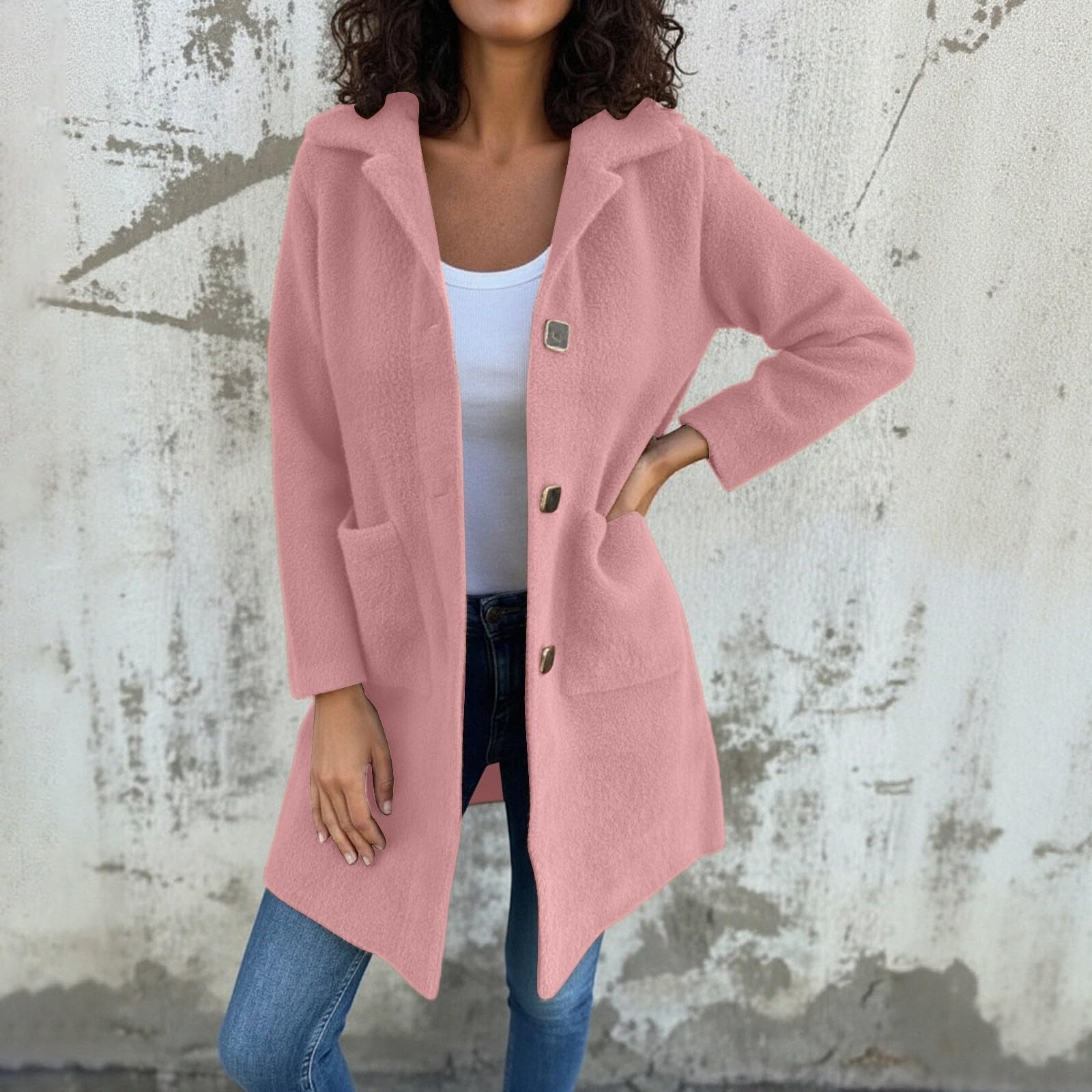 Giacca Donna Invernale Trench Lungo con Petto a Cappotto, Taglie Forti, con Revers e Tasche, per Abbigliamento Casual Autunnale e Invernale Università