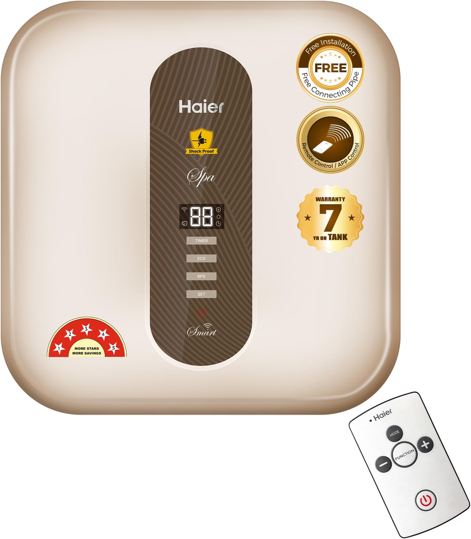 Haier SD WIFI Water Geyser 25 Litre 5 Star Rating Water Heater 25 Litre with Pipe| Free Installation| Shock Proof| BPS| Haier Smart APP| 7-Yr Tank Warranty| 11 Safety Levels