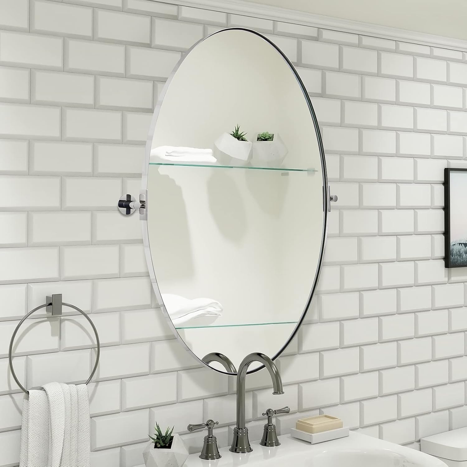 ANDY STAR Oval Mirrors for Bathroom, Pivot Mirror Chrome Bathroom