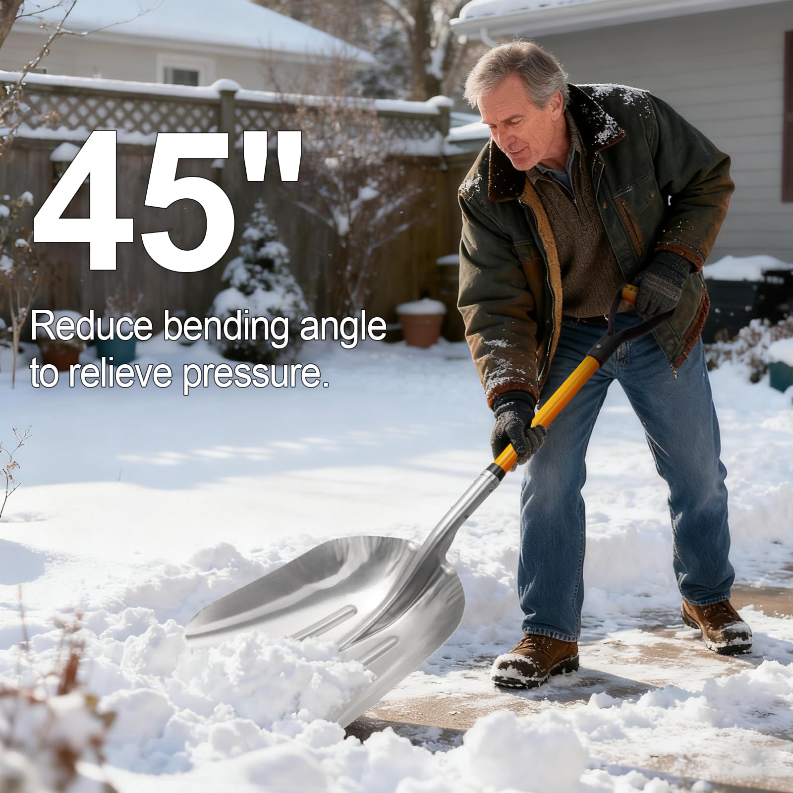 VNIMTI Pala de Nieve de Aluminio con Mango en D, Pala de Nieve de Metal para Entrada, Pala de Transferencia de 45 Pulgadas, 1.7 kg, Pala de Transferencia para jardinería, Color Amarillo