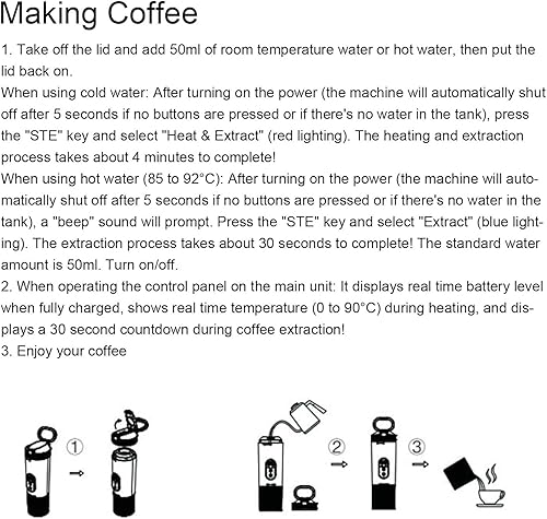 Miniatura 4 de Zunate Cafetera portátil, cafetera de 21 bar con autocalentamiento para cápsulas de café y molidos, cafeteras para viajes, camping, senderismo,