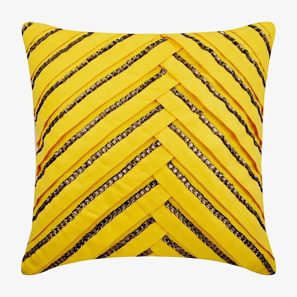 The HomeCentric Pillow Case Covers with Zipper, Yellow Pillow Covers 16x16 inch (40x40 cm) Suede Pillow Covers for Couch, Striped, Pintucks, Textured, Modern Handmade Pillow Easter - Crystal Light