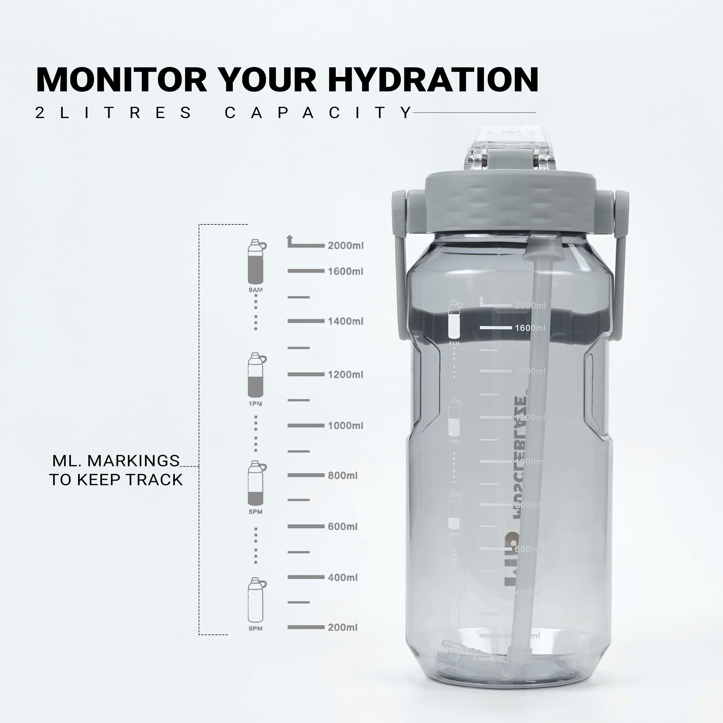MuscleBlaze Gym Gallon Water Bottle, Grey, 2L — Amazon image 4