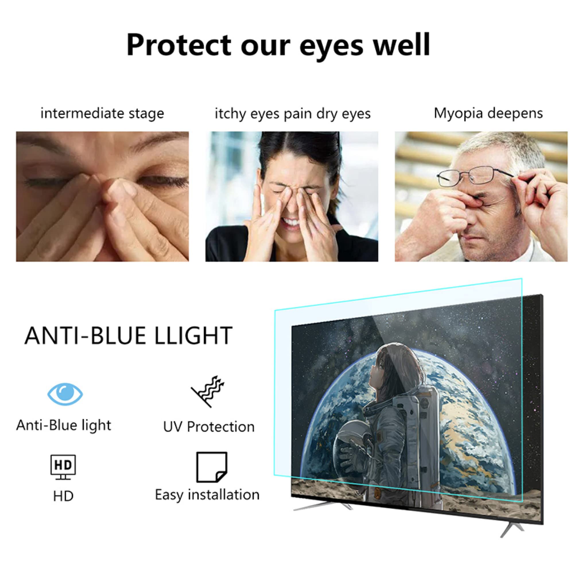 Filtro anti luce blu e protezione per schermo da 32-75 pollici, pannello antiriflesso con blocco blu per schermo LCD, TV e monitor/A / 43 Inches 942x529 mm