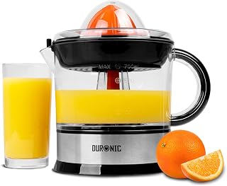 Duronic JE407 electric citrus press with 700 ml container, perfect orange | Automatic Juicer with Adjustable Filter, Citrus Press with 2 Cones, for Orange Juice Lemon Lime Grapefruit