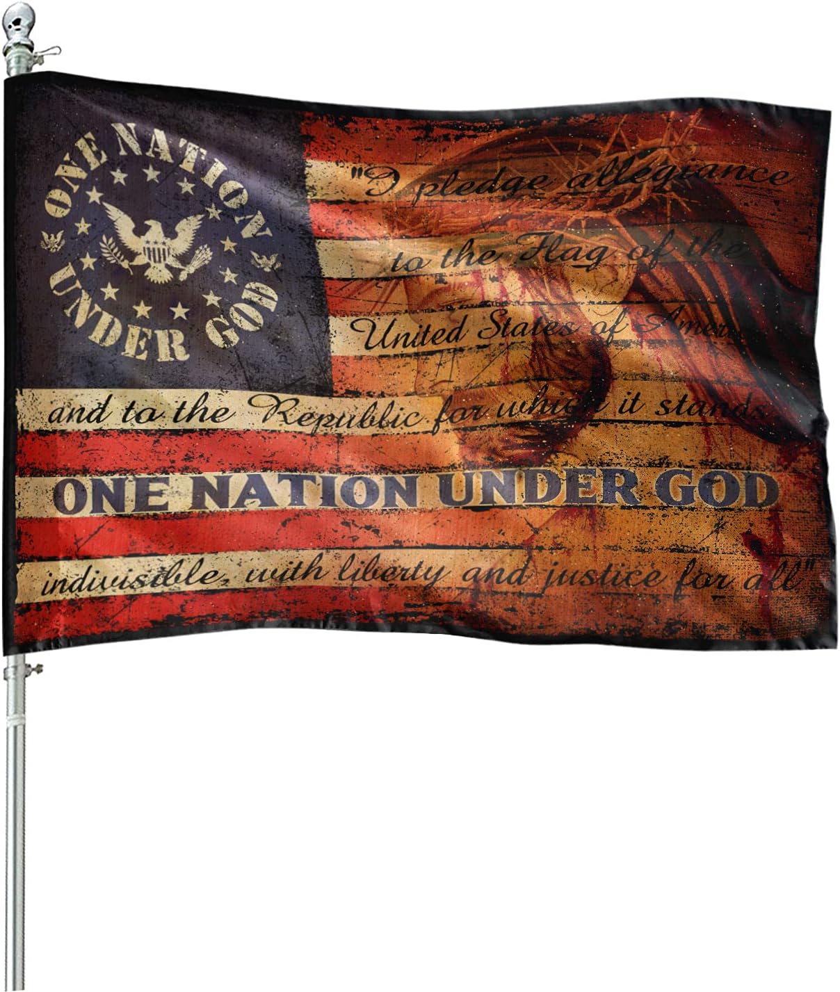 One Nation Under God Home Flag Betsy Ross Flag Religious Graphic Freedom Christian Cross American Flag Outdoor Decoration Double Sided House Flag 30" x 40" (2.5x3.3 ft)