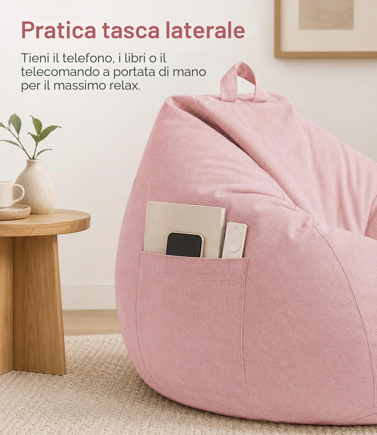Highdi Poltrona Sacco Adulti 100 x 120 cm - Senza Imbottitura, Cotone e Lino Pouf Sacco Gigante, Rosa Bean Bag Chair per Soggiorno/Camera/Gaming