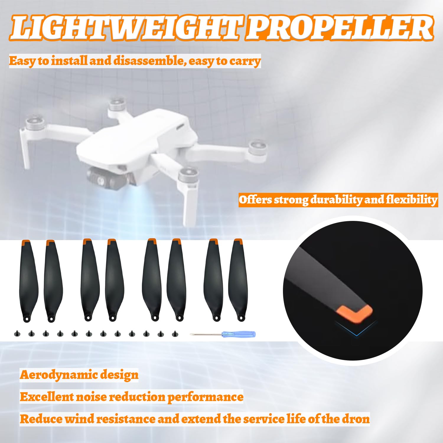 16Pcs Hélices de Rechange pour Drone DJI Mini 3 Pro, Mini 4 Pro, Faible Bruit & Stable Drone Accessoires Hélices Remplacement avec 2 Tournevis et 24 Vis