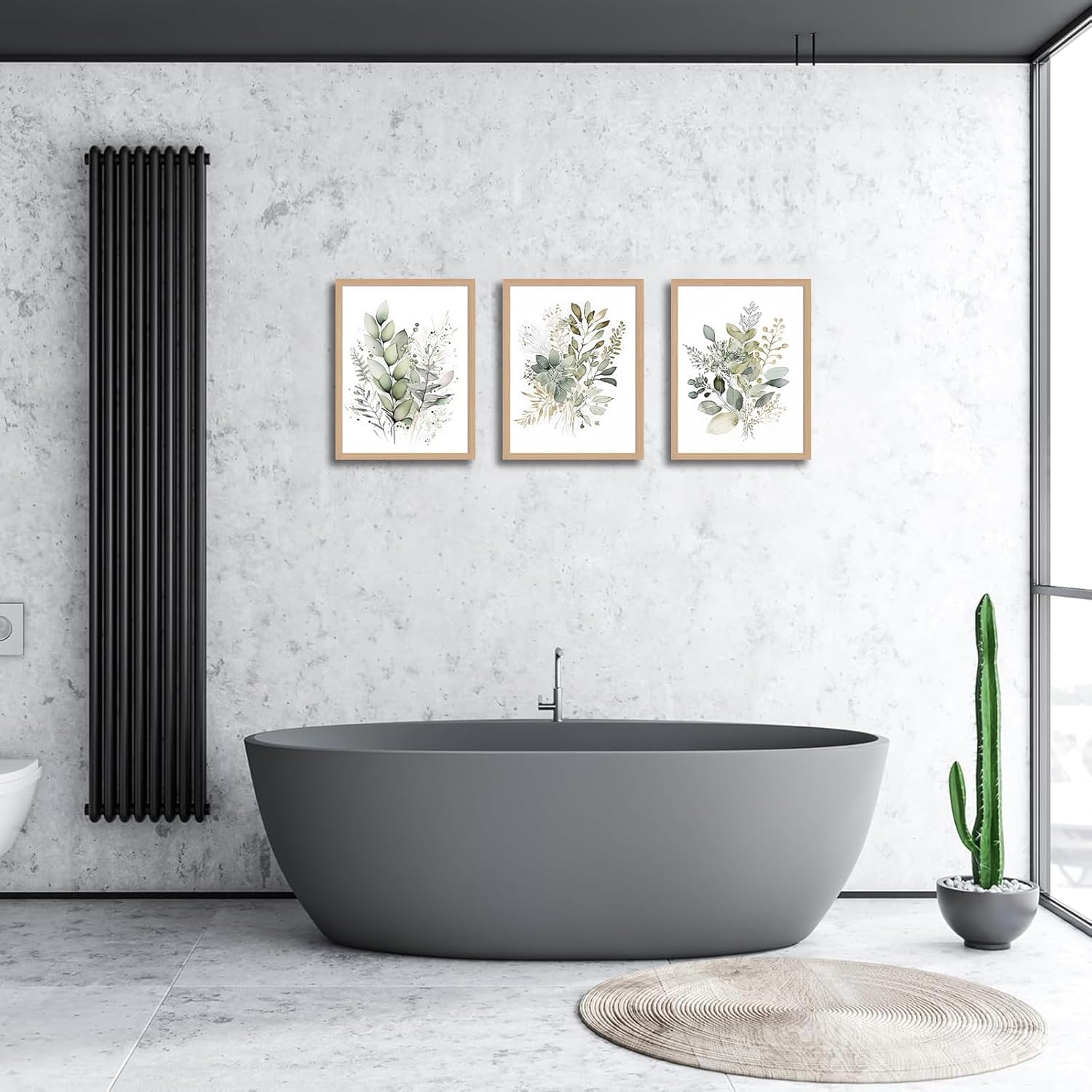 3Pcs Framed Sage Green Botanical Wall Art, Watercolor Canvas Prints Modern Green Plant White Floral Decor for Bedroom Living Room Bathroom Nursery, Ready to Hang wooden frame 12x16In