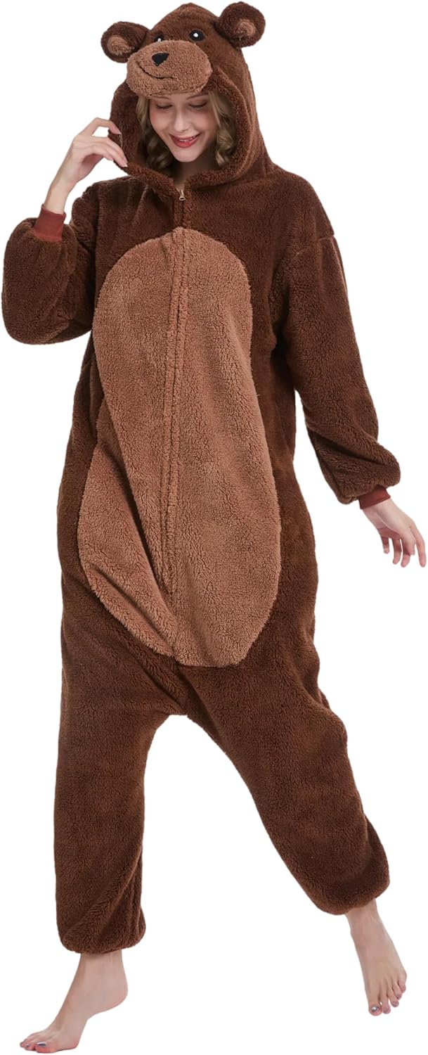 Solvienne Unisex Adult Animal Onesie Pajamas, Men Women Flannel Halloween Cosplay Costume