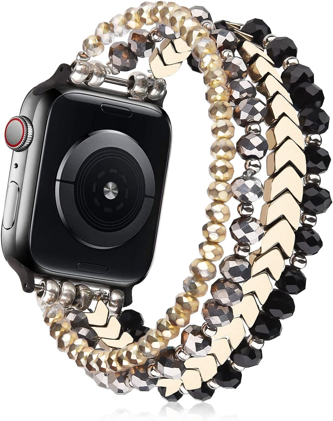 MOFREE Beaded Bracelet Compatible with Apple Watch Band 38mm/40mm/41mm/42mm, Fashion Elastic Stretch Women Bands for iWatch Series 11/10/9/8/7/SE/6/5/4/3/2/1 iPhone Watch Strap Bands (Black/Gray/Gold) - Image 7