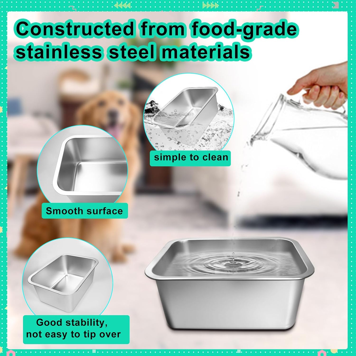 3 Pcs 3 Gallons Extra Large Dog Water Bowl, with 15 Non-Slip Gaskets Stainless Steel Dog Bowl,High Capacity Metal Water Bowls for Large, X-Large Breed Dogs Indoor Outdoor