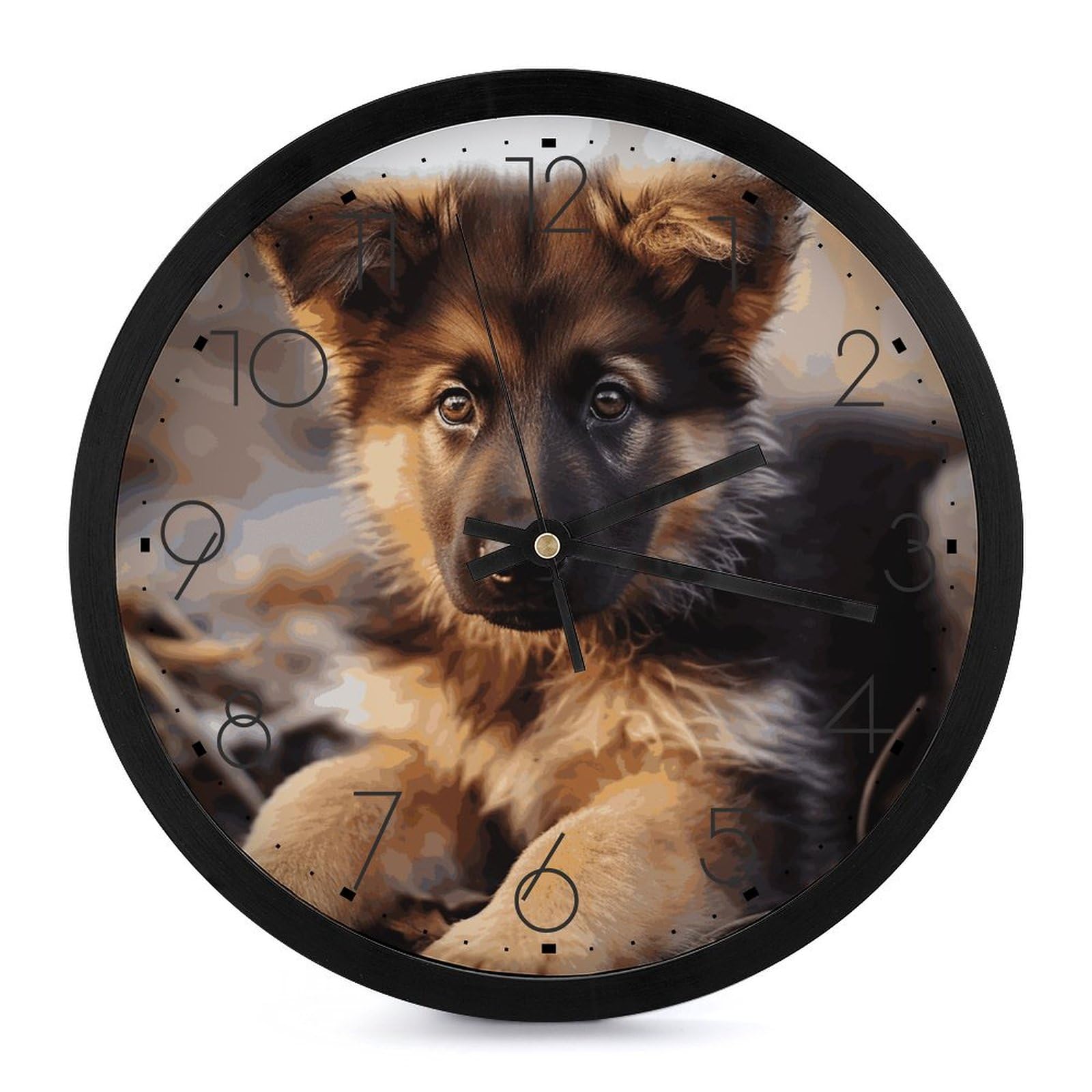 Horloge murale ronde berger allemand 25,4 cm silencieuse à piles pour le salon