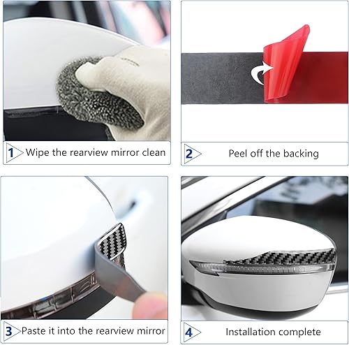 Miniatura 6 de 4 tiras anticolisión para espejo retrovisor de automóvil, calcomanías brillantes de fibra de carbono para decoraciones y protecciones, accesorios