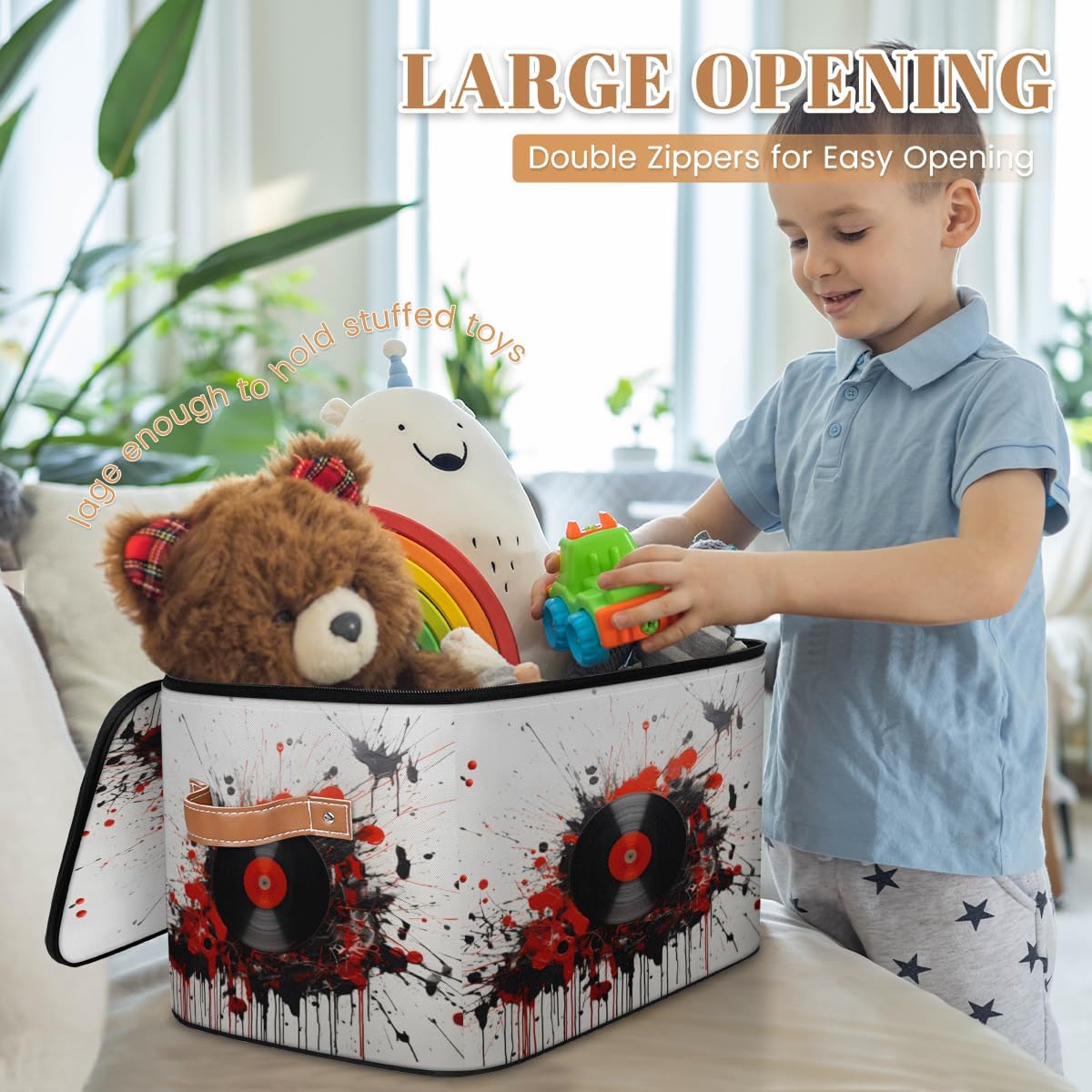 Storage Bin Set of 2 Music Films Storage Basket with Zipper Lid & Handle Foldable Closet Shelf 2 Pack Cloth Organizer Basket Cube Bins Clothes Organizer for Bedroom, Nursery