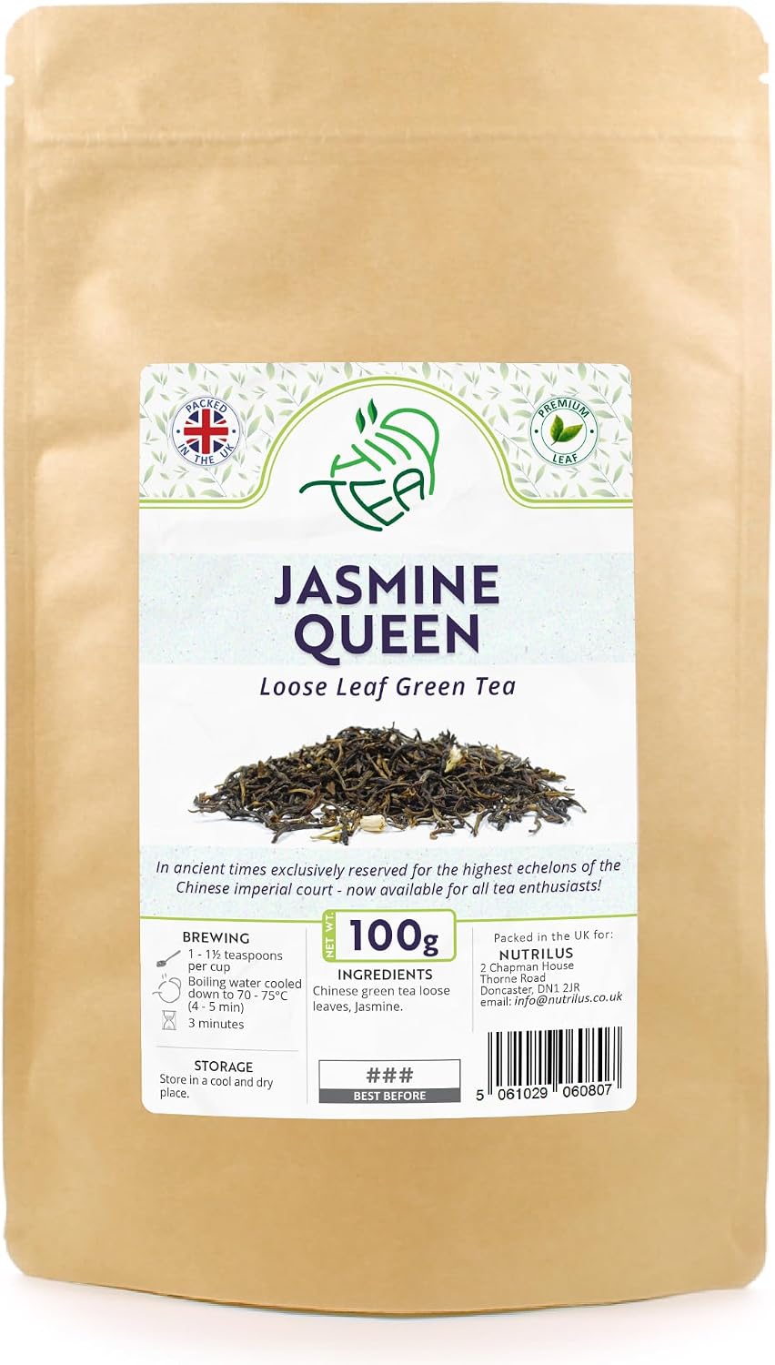 Jasmine Queen Premium Loose Leaf Green Tea With Jasmine   Low Caffeine Imperial Chinese Tea   Relaxing & Calming 100g