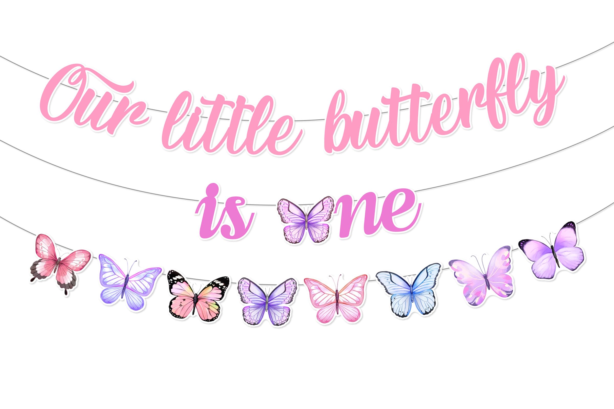 Our Little Butterfly is Turning One Banner Pink Purple Butterfly 1st Birthday Banner Spring Butterfly Garden Party Banner for Girls First Birthday Party Supplies
