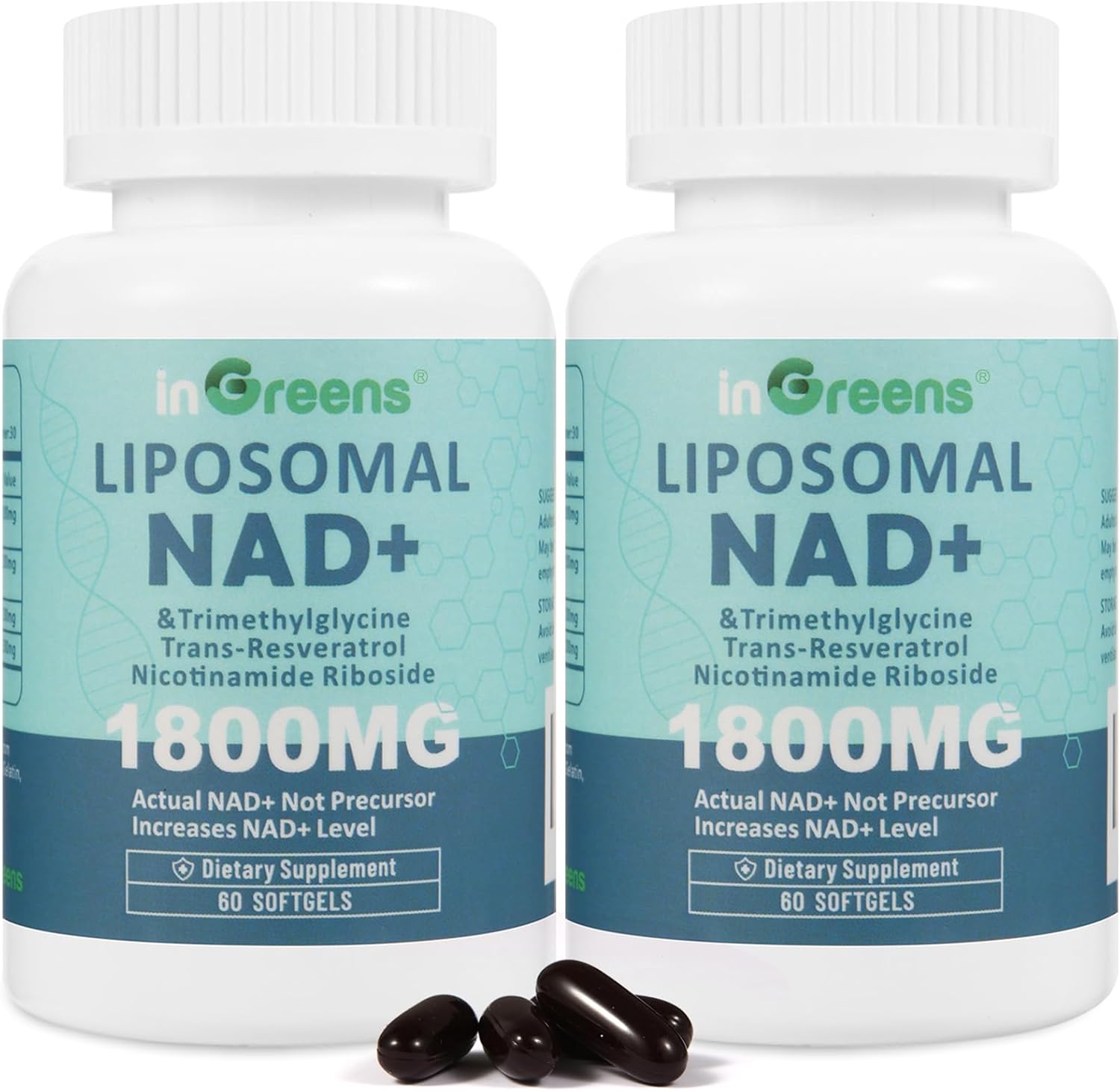 1800mg Liposomal NAD+ Supplement, 120 Softgels, Replaces NMN, Boost NAD+, Aging Defense, Cellular Energy (2)