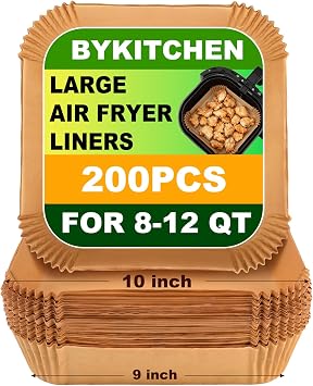 BYKITCHEN Large Air Fryer Liners for 8-12QT XL Airfryer, Compatible with CHEFMAN 8QT/ 10 QT/ 12QT & Instant Pot 10QT, 200PCS 10 Inch Disposable Airfryer Parchment Paper Liner, Air Fryer Accessories