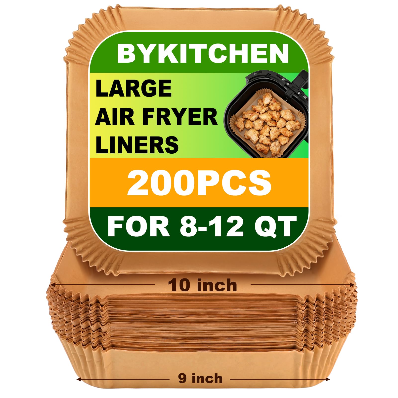 BYKITCHEN 200PCS 10 Inch Large Air Fryer Liners for 8-12QT XL Airfryer