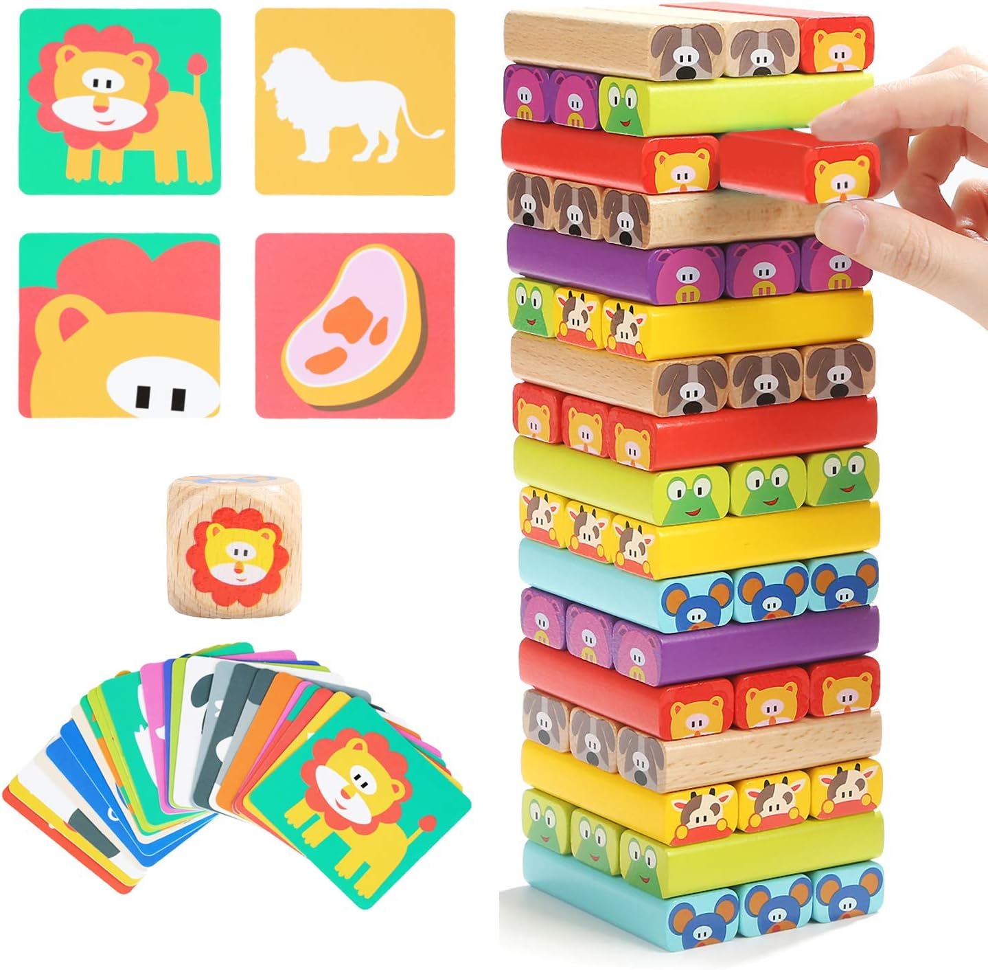 Wooden Tumble Tower for Kids 3 Year Olds, Wooden Building Blocks with Animals and Colors, Stacking Games for 3 Year Olds Kids Board Games Age 5-8