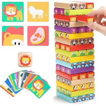 Top Bright Wooden Stacking Games for Kids 3 4 Year Olds Boys Girls Gifts STEM Toys with Card & Dice 51 Pieces Party Game