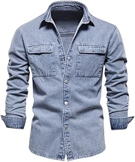 Camisas de mezclilla de algodón para hombre, estilo casual, color sólido, gruesas, de manga larga, para hombre, de calidad de primavera, para hombre