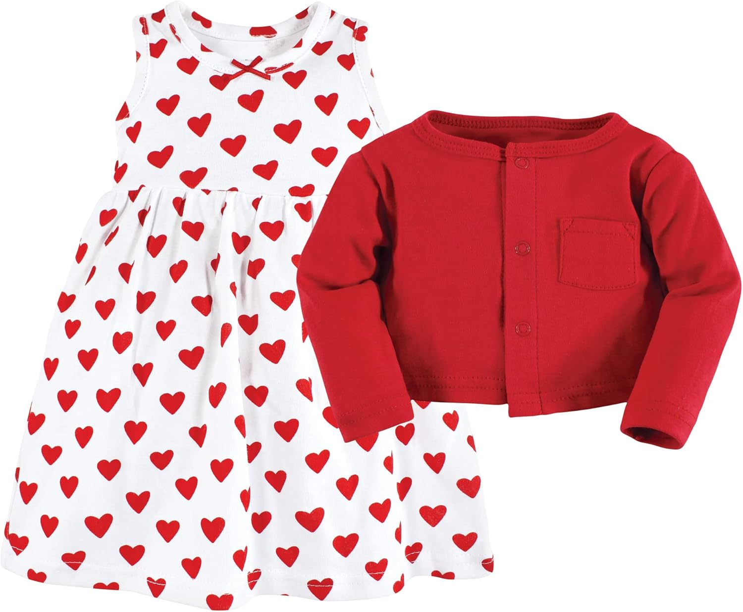 Hudson Baby Unisex Baby Cotton Dress and Cardigan Set, Red Hearts,