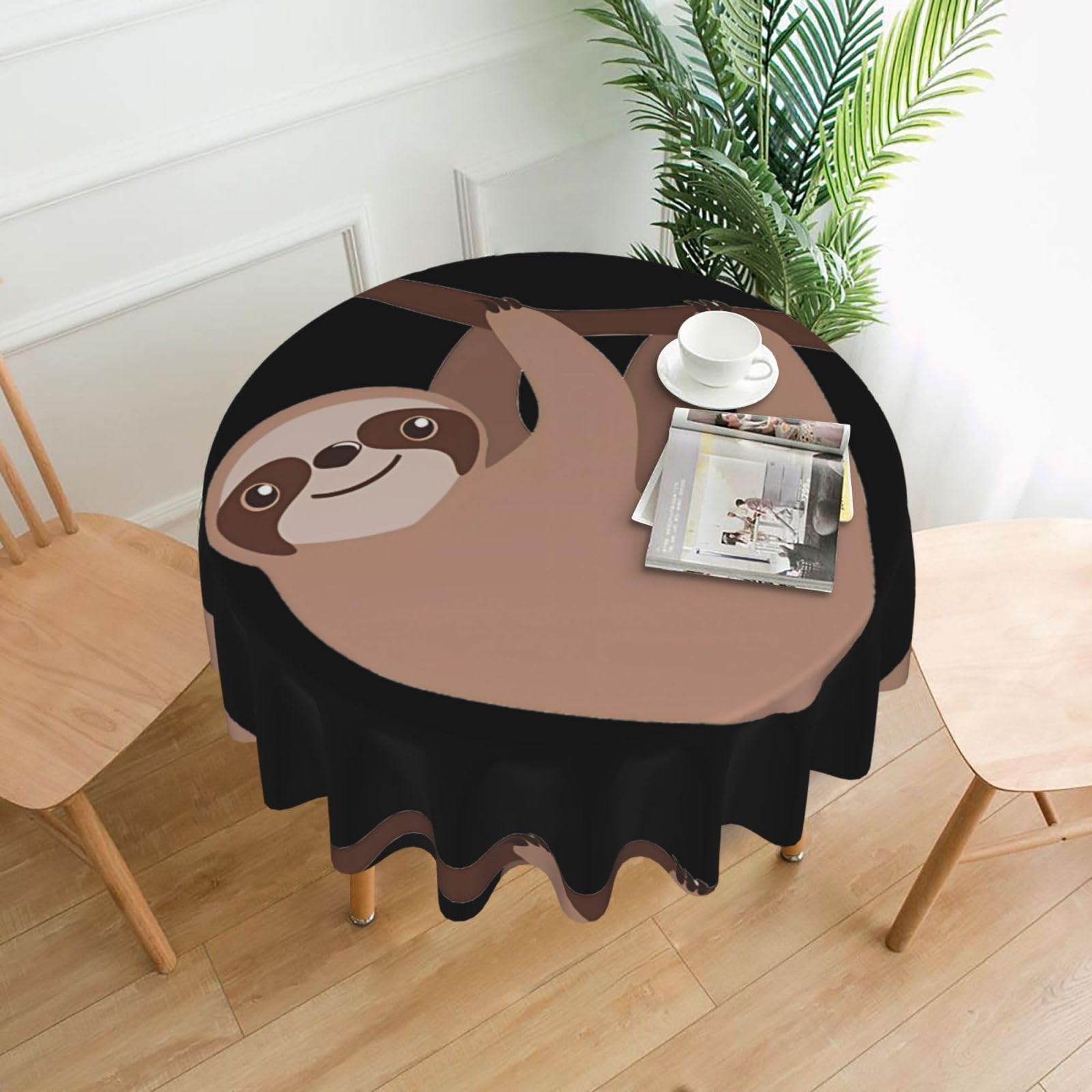 WHJSSF Sloth Prints Round Decorative Tablecloth 60in - Elevate Your Dining Experience with a Stylish & Protective Table Throw