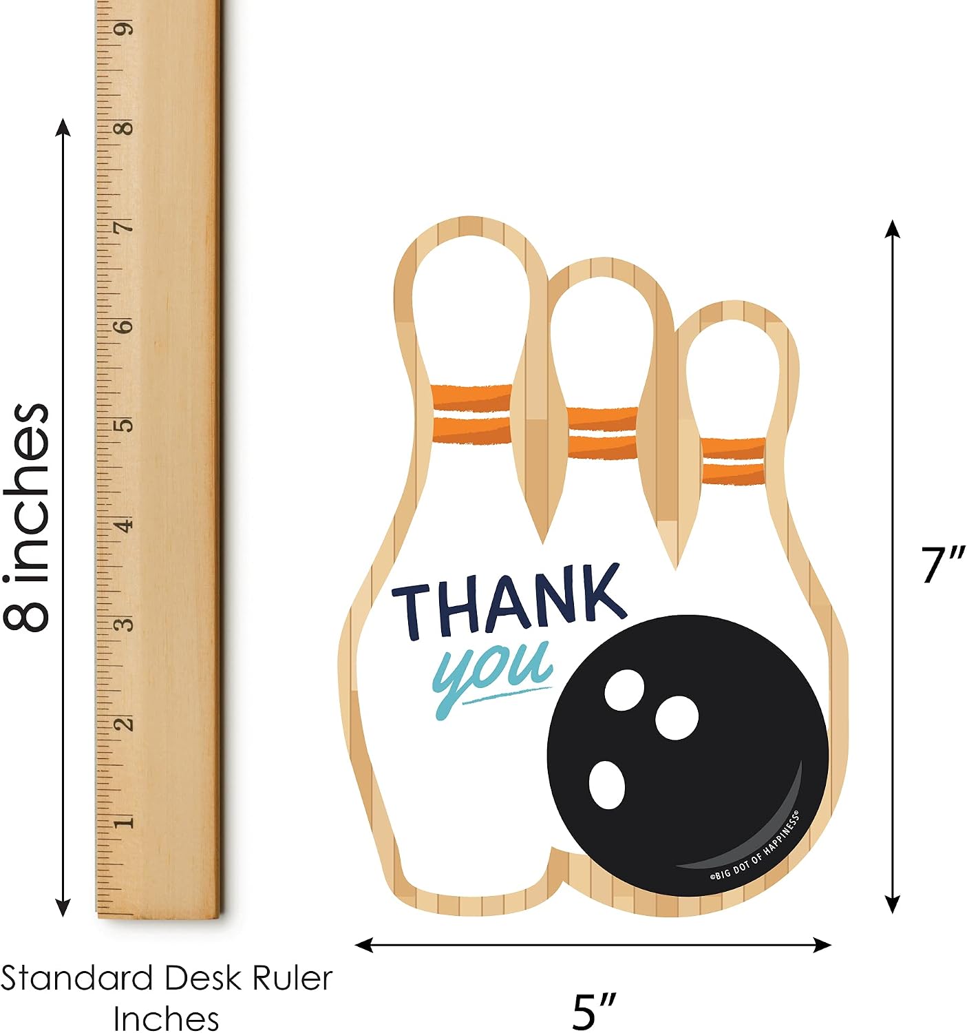 Big Dot of Happiness Strike Up the Fun - Bowling - Shaped Thank You Cards - Birthday Party or Baby Shower Thank You Note Cards with Envelopes - Set of 12