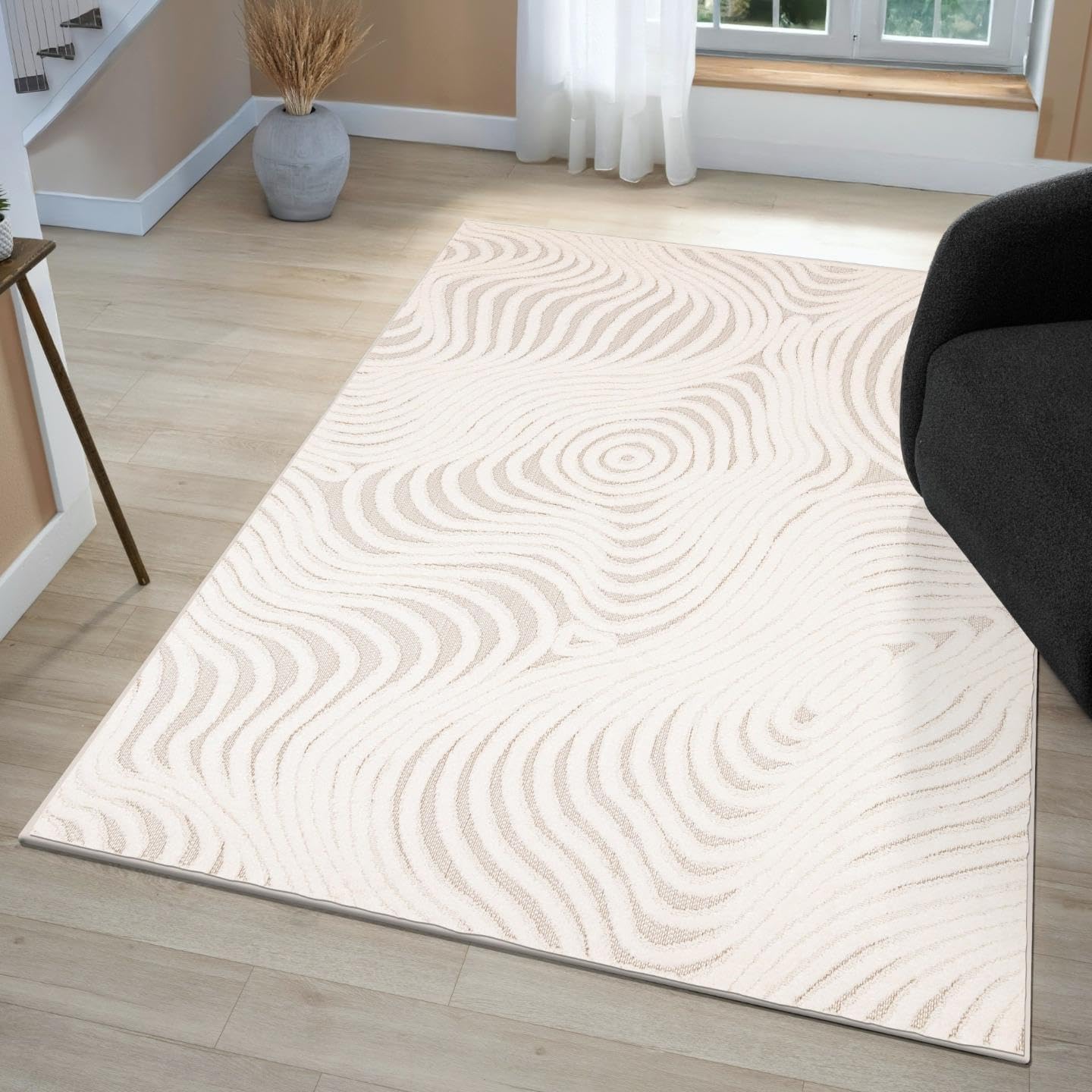 LUXE WEAVERS Abstract Swirl Cream 2x3 Area Rug, Modern Shapes Carpet