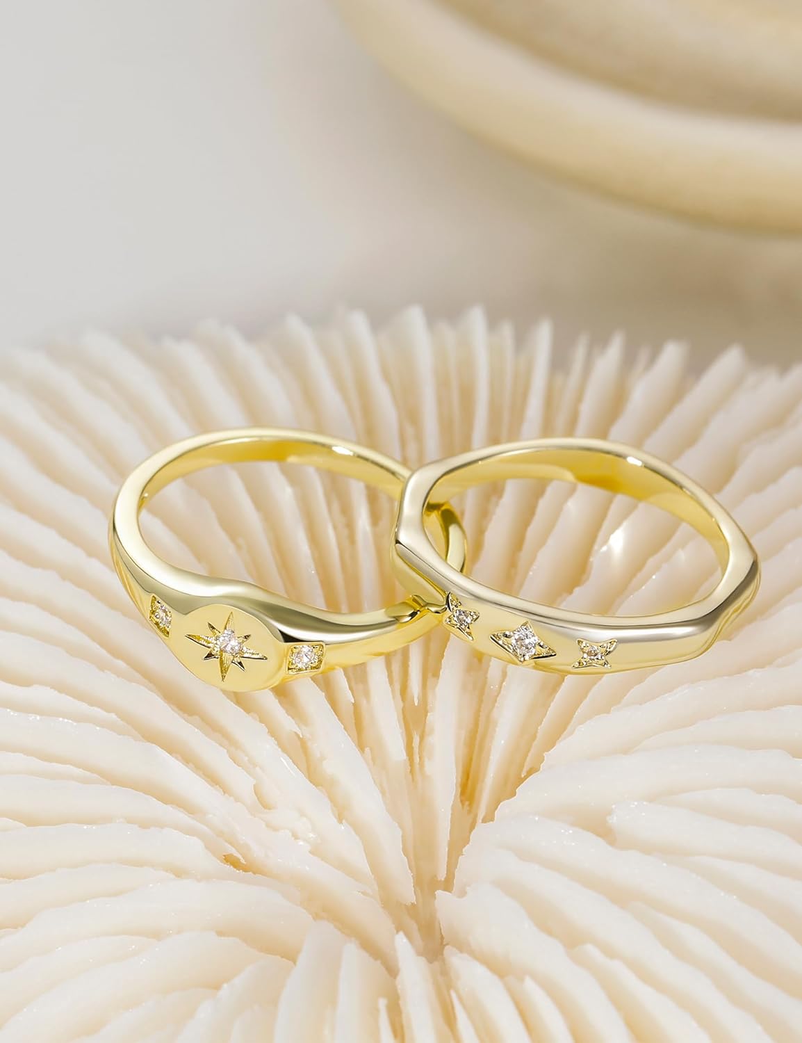 Mameloly 2.5mm 14K Gold Plated CZ Wedding Bands for Women Dainty Stackable Tiny Signet Ring Statement Rings for Her Size 3-10 - Image 3