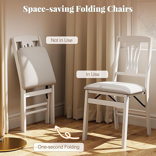 Miniatura 5 de COSTWAY Sillas de comedor plegables de 2, sillas de comedor clásicas de granja con asiento acolchado de tela, sin montaje, sillas de cocina de