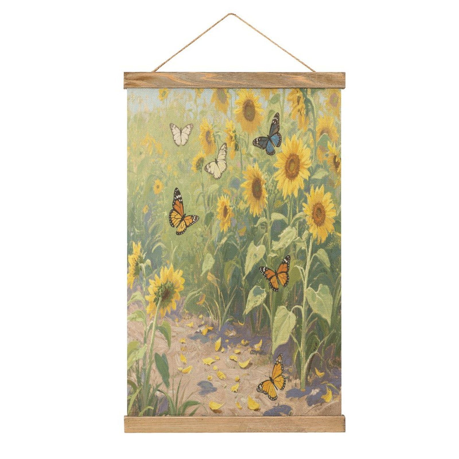 VstaDank Sunflowers Print Hanging Poster with Wooden Frame Modern Linen Hanging Painting Retro Style Wall Decor Art Painting for Living Room,Bedroom Decor Poster Frame 20.4x13.1inch