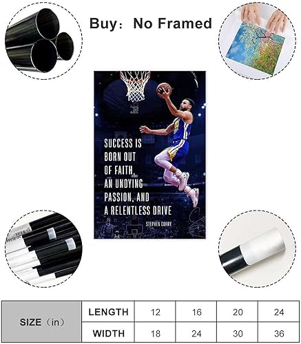 Miniatura 2 de KAMUFF Póster de jugador de baloncesto para paredes, lienzo y baloncesto, con cita firmada, para dormitorio de niños, estilo sin marco, 12 x 18