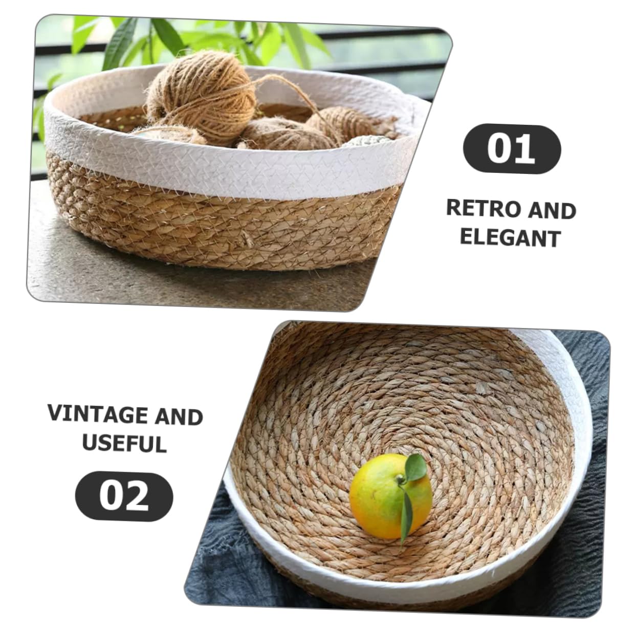 Ciieeo 2pcs Woven Basket Rustic Kitchen Food Serving Holder Tabletop Sundries Organizer for Fruits Snacks Straw Rope Rope Design
