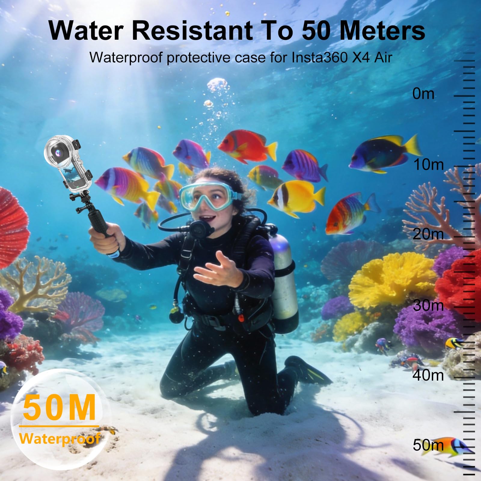 Mallette de plongée invisible pour Insta360 X4 Air, 50 m | Coque de protection scellée, Actinon Camera 360 degrés accessoires de photographie pour plongée surf natation ski