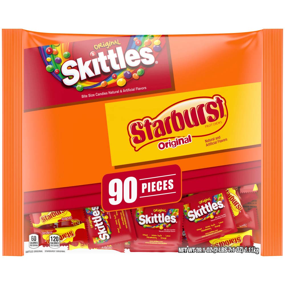 SKITTLES &STARBURST Fun Size Fruity Original Chewy Candy, 39.1 oz, 90 Piece Bag