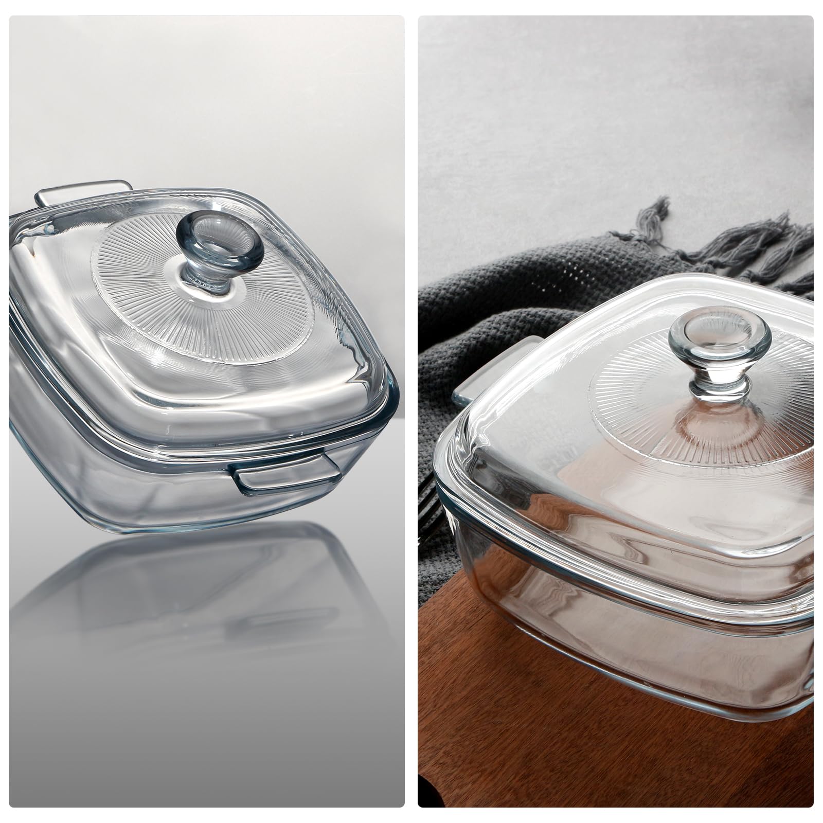 NUTRIUPS Quadratisches Glas-Kasserollen-Set mit Deckel, 2 Stück, 0,8 l + 1,2 l | Ofenfest, mikrowellengeeignet, perfekt für die Zubereitung von Mahlzeiten, Backen und Servieren