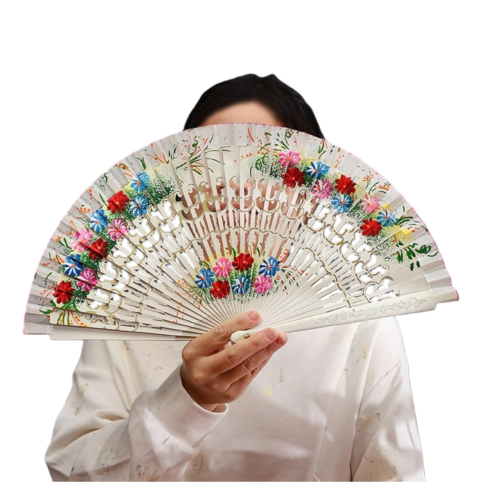 Tsophreniq Wood Folding Fan Intricate Hand Paint Pattern Vintaged Home Decoration Dance Hand Fan Cultural
