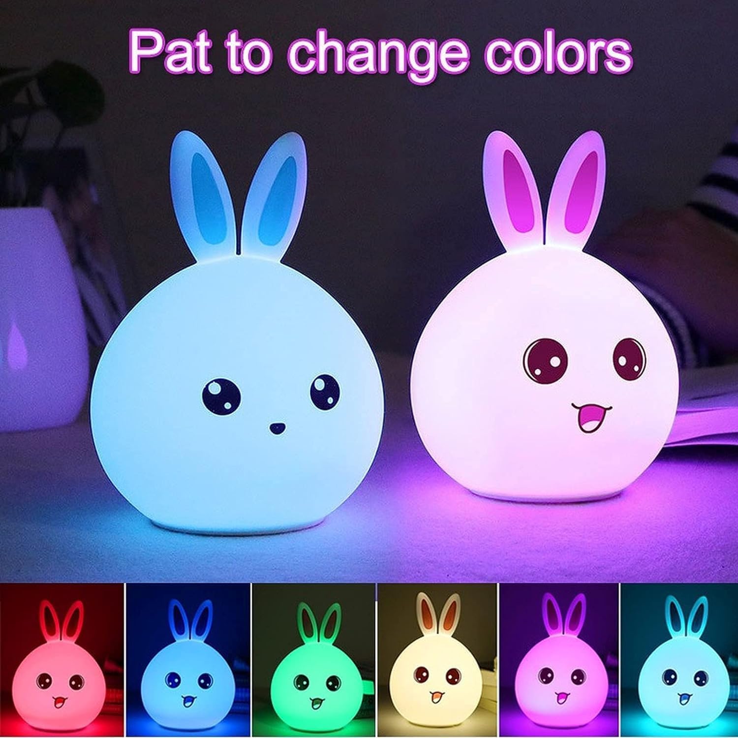 GITGRNTH Rechargeable Silicone Rabbit Night Light for Kids | Color-Changing LED Changing Lamp |Adorable Room Decor & Gift for Toddlers, Teens, & Valentine's Day Present (Bunny Lamp, Regular), Assorted - Image 2 thumbnail