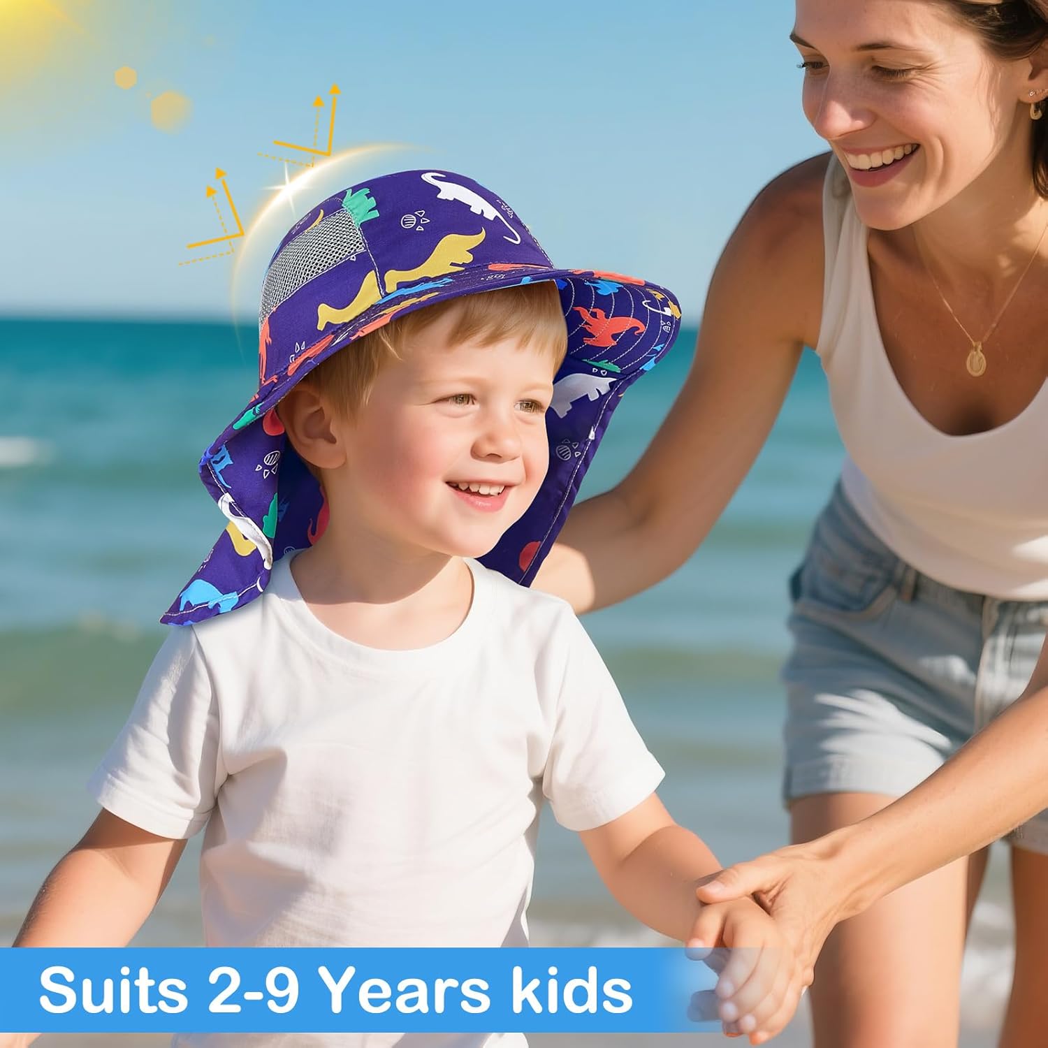 Kids Sun Hat UV Protection Summer Beach Play Hats Wide Brim Neck Flap for Girls Boys - Image 3