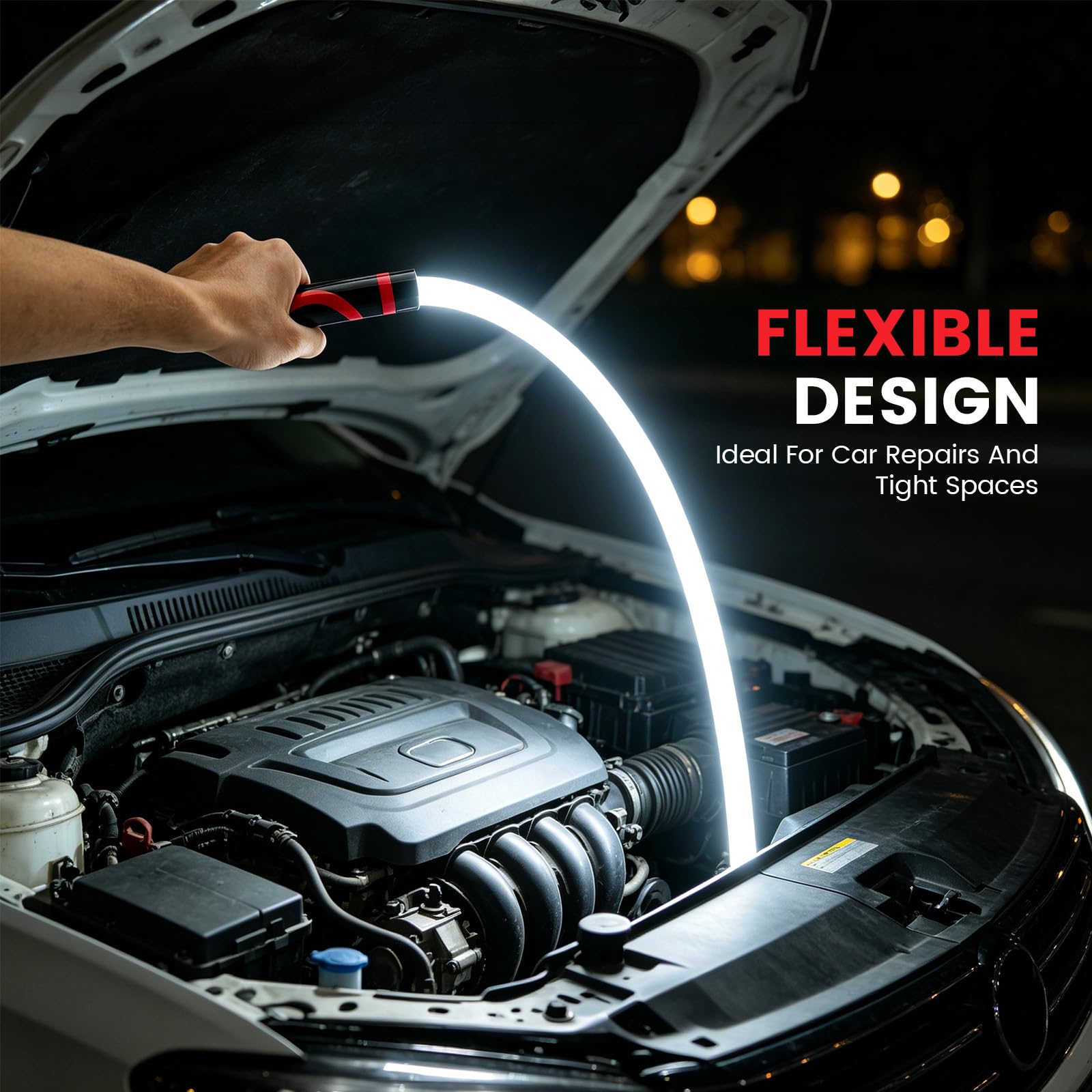 Lampada da lavoro a LED flessibile, torcia magnetica, asta flessibile da 76 cm, orientabile a 360°, ispezione in spazi ristretti, officina e luce di emergenza, ricarica rapida USB-C, 2 pezzi + guanti
