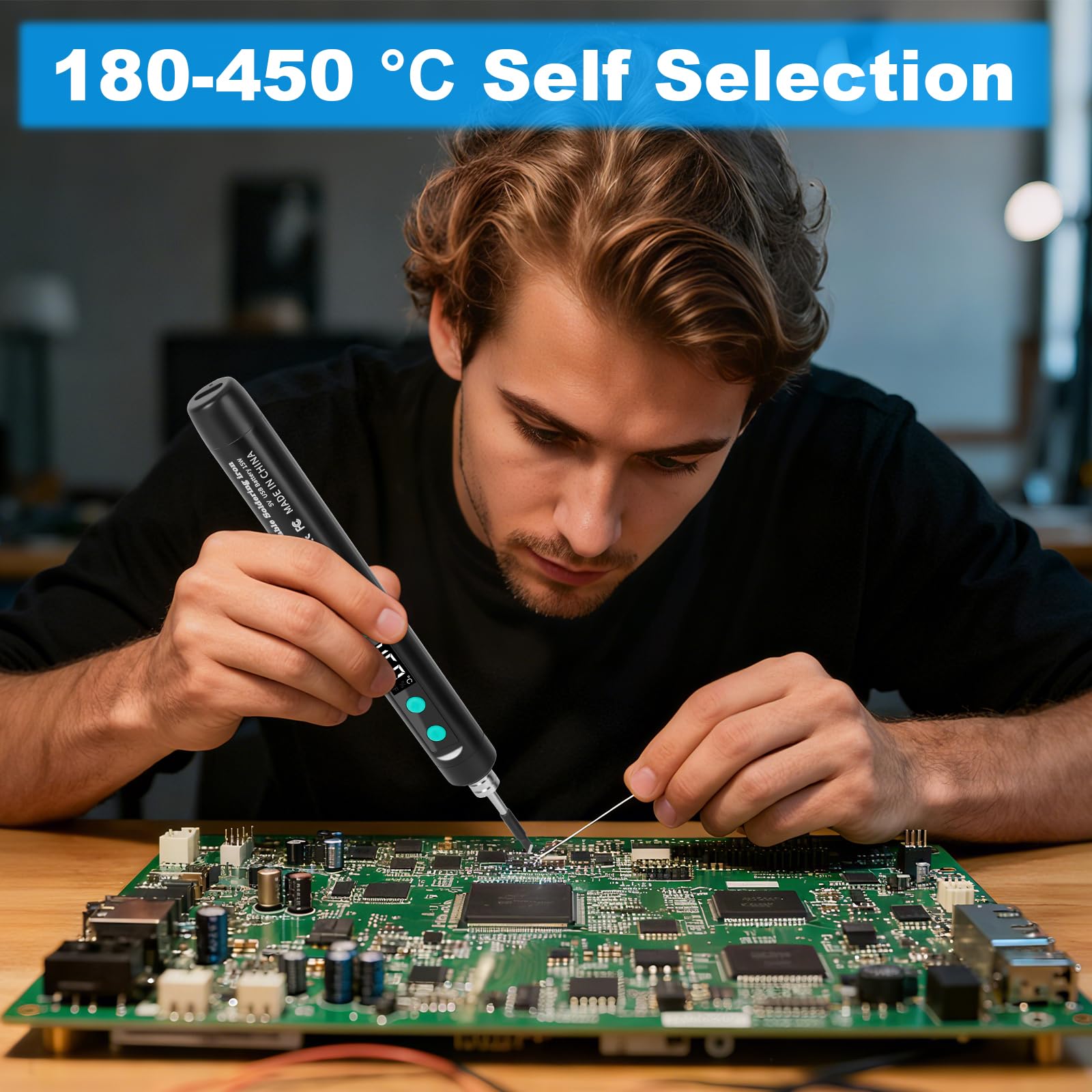Kit di Saldatura Ricaricabile USB 180-450℃ Senza Fili con 3 Punte di Ricambio