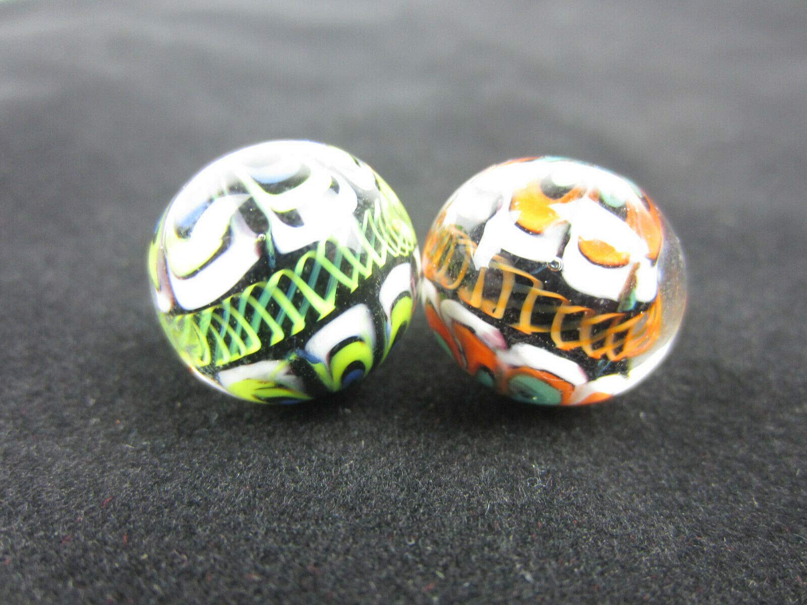 Big Game Toys ~Set of 2 RINKY-Dink 16mm Handmade Art Glass Marbles Orange Blue Green Lattice Design - Image 2