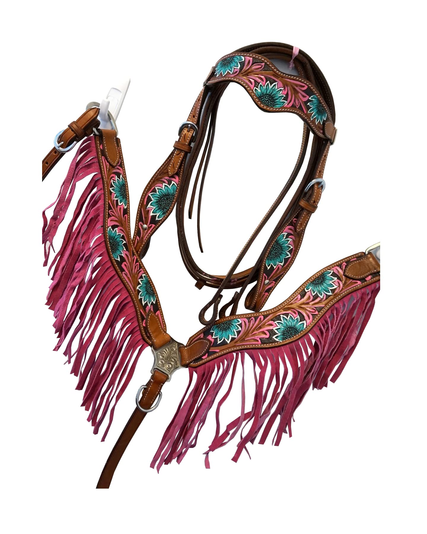 Western Horse ME-HBC-022C Collier de poitrine avec franges en cuir Motif floral Fait à la main