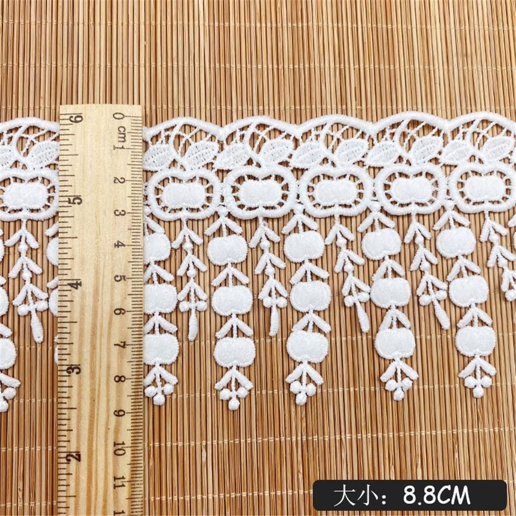 Générique DIY Polyester Couture Vêtement Rideau Ameublement Jupe Accessoires Broderie Lait Soie Glands Dentelle (Couleur : Noir, Taille : 8.8cm) (Blanc 8.8cm)
