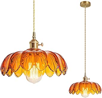 HJXDtech Industriële Vintage 25cm Glas Lotus Hanglamp, Retro E27 Loft